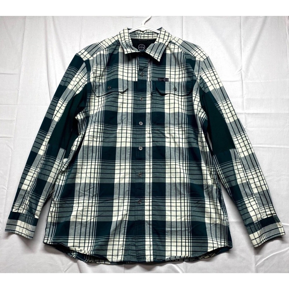 ATG by Wrangler Mixed Material Shirt Mens Large Multicolor Plaid Cotton Stretch